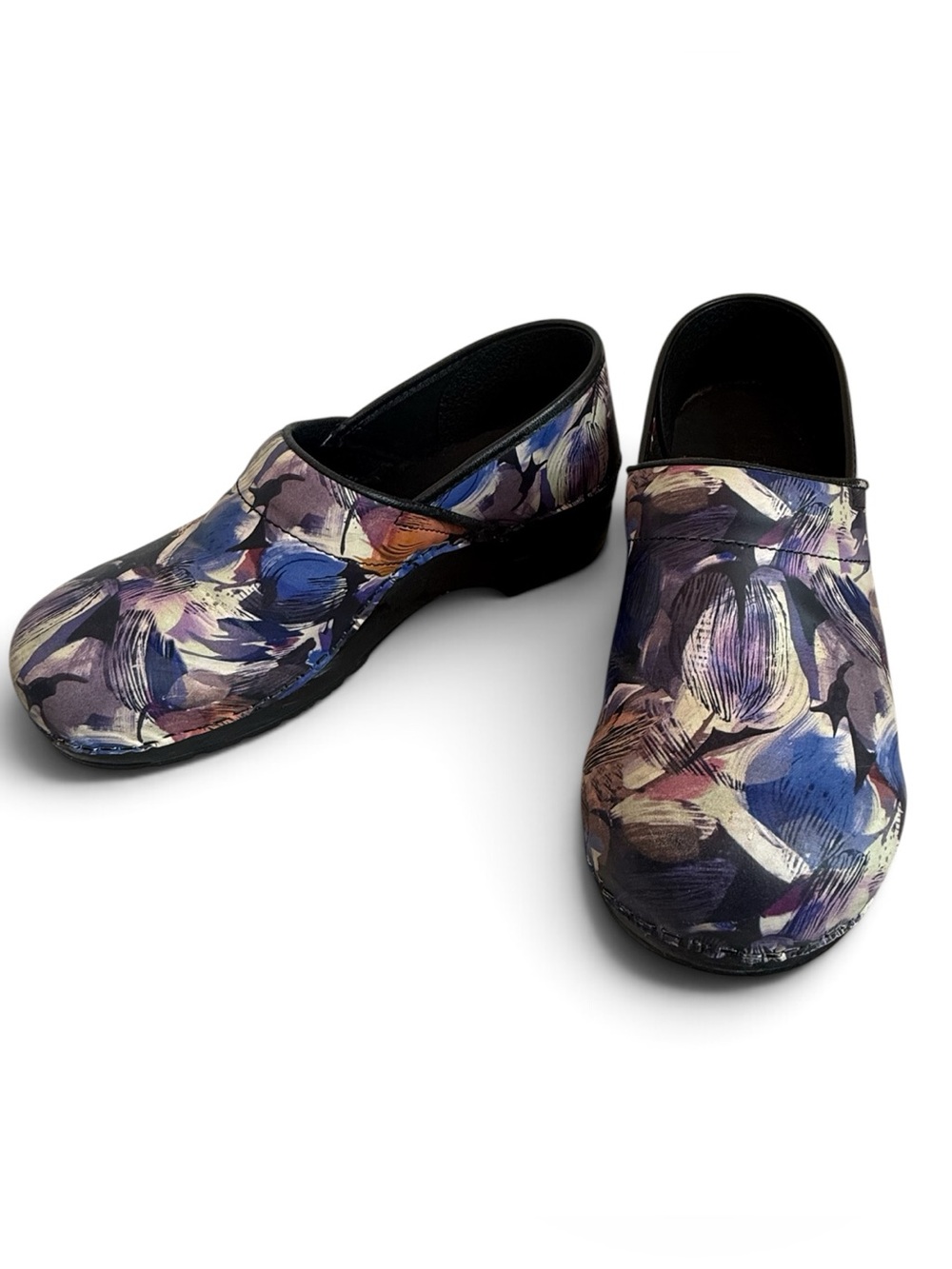 Sanita Women’s Floral Leather Professional Clogs Arch Support Size 40/9-9.5